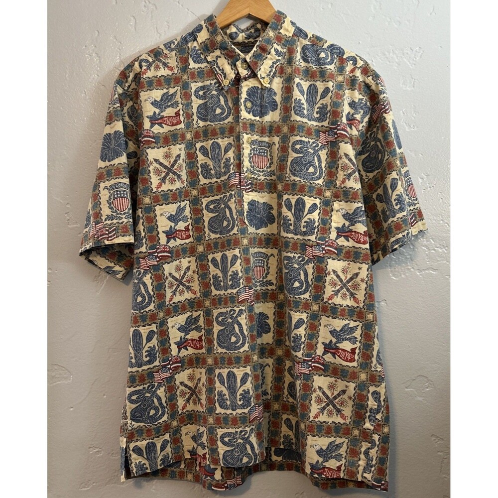 Reyn Spooner Shirt Mens L July 4th American Eagle Fireworks Ukulele 2010